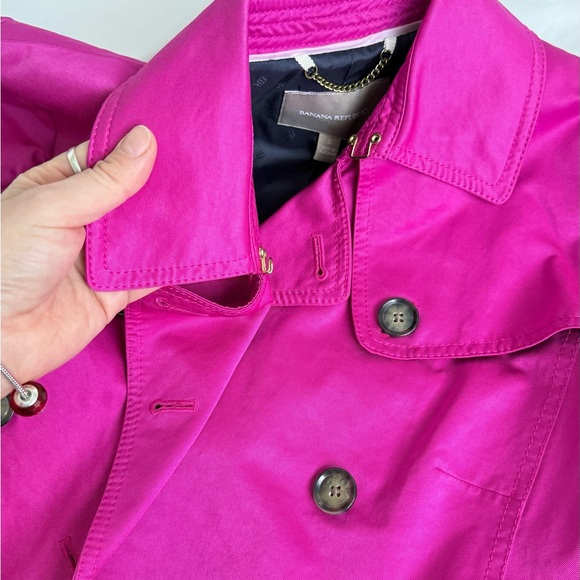 Banana Republic Fuchsia Double-Breasted Short Trench Coat Size S Spring Style - Picture 10 of 10